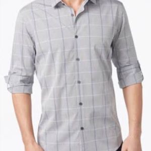 Alfani Men’s Regular Fit Smooth Silver Stripe Windowpane Shirt Size XL